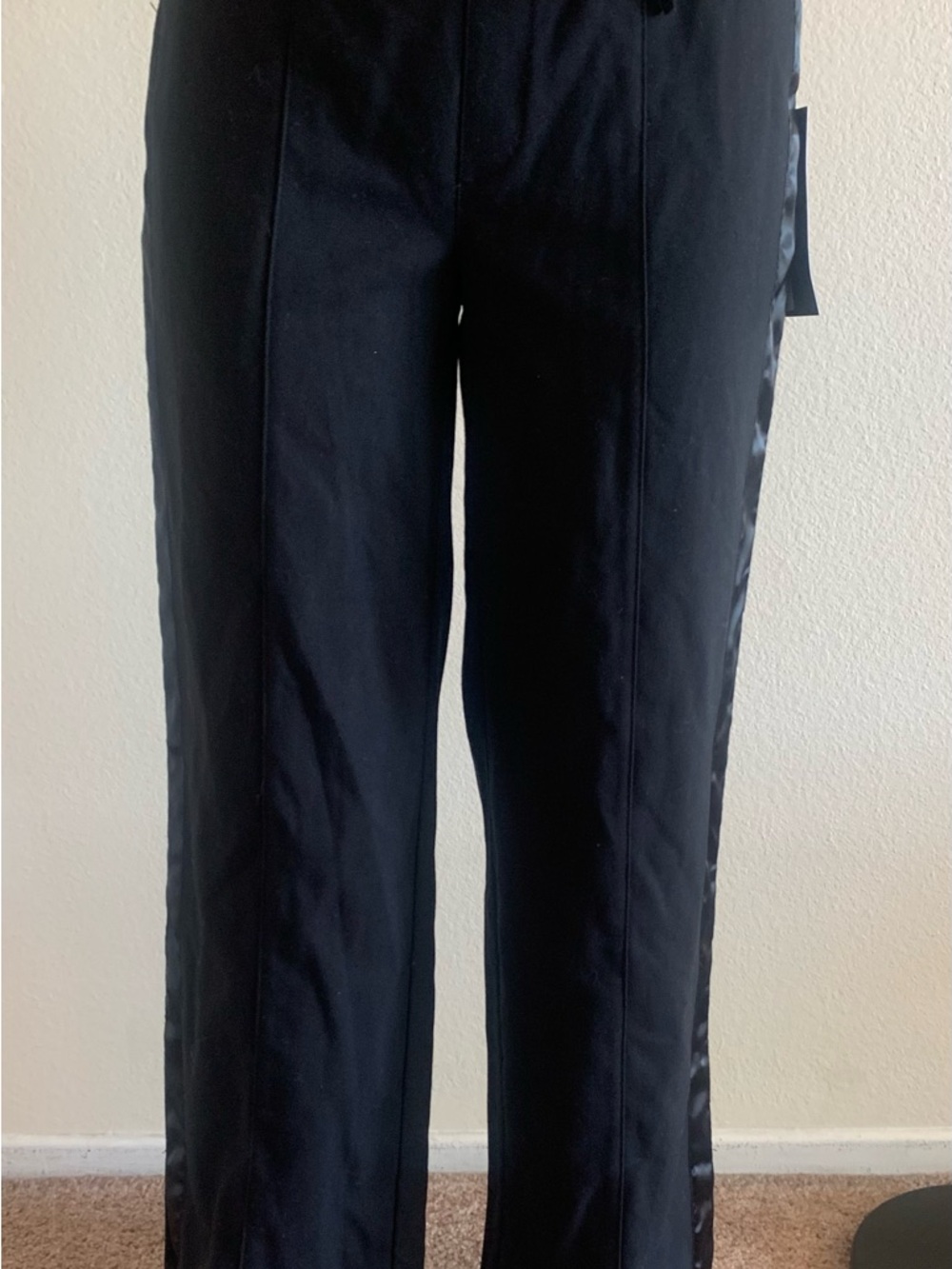 Black Wide-Leg Pants with Side Satin Stripe